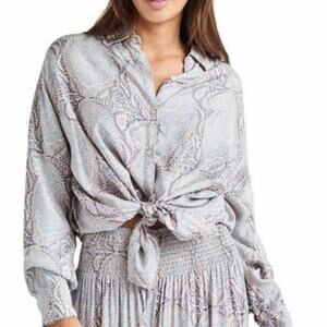 Splendid Mackenzie Paisley Button Down Shirt WHITE SAND PAPER